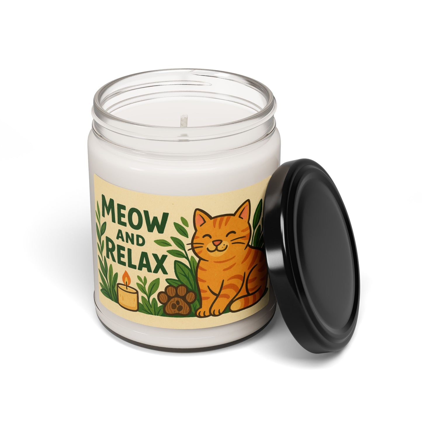 Eco-Friendly Meow Relax Scented Soy Candle, 9oz - Perfect for Cat Lovers