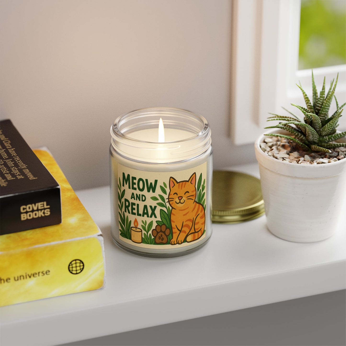 Eco-friendly Coconut Apricot Scented Candle - 'Meow and Relax' - Cat Lover Gift