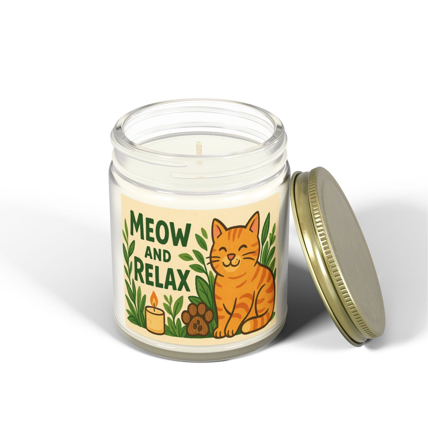 Eco-friendly Coconut Apricot Scented Candle - 'Meow and Relax' - Cat Lover Gift