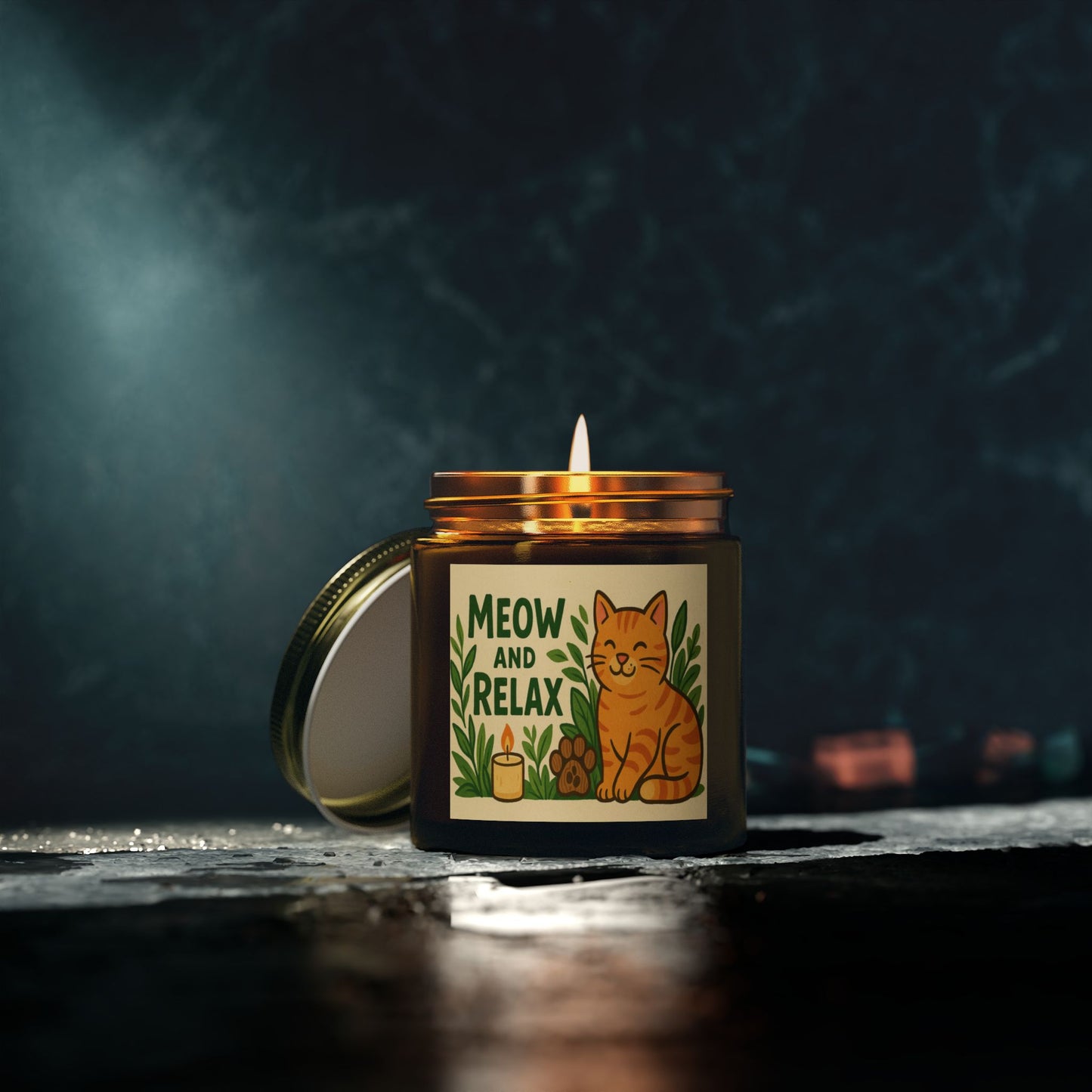 Eco-friendly Coconut Apricot Scented Candle - 'Meow and Relax' - Cat Lover Gift