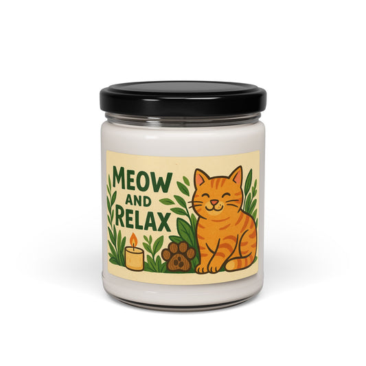 Eco-Friendly Meow Relax Scented Soy Candle, 9oz - Perfect for Cat Lovers