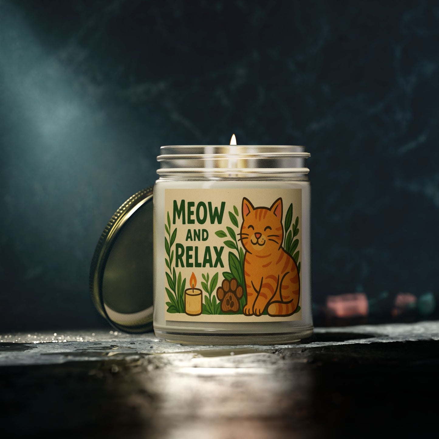 Eco-friendly Coconut Apricot Scented Candle - 'Meow and Relax' - Cat Lover Gift