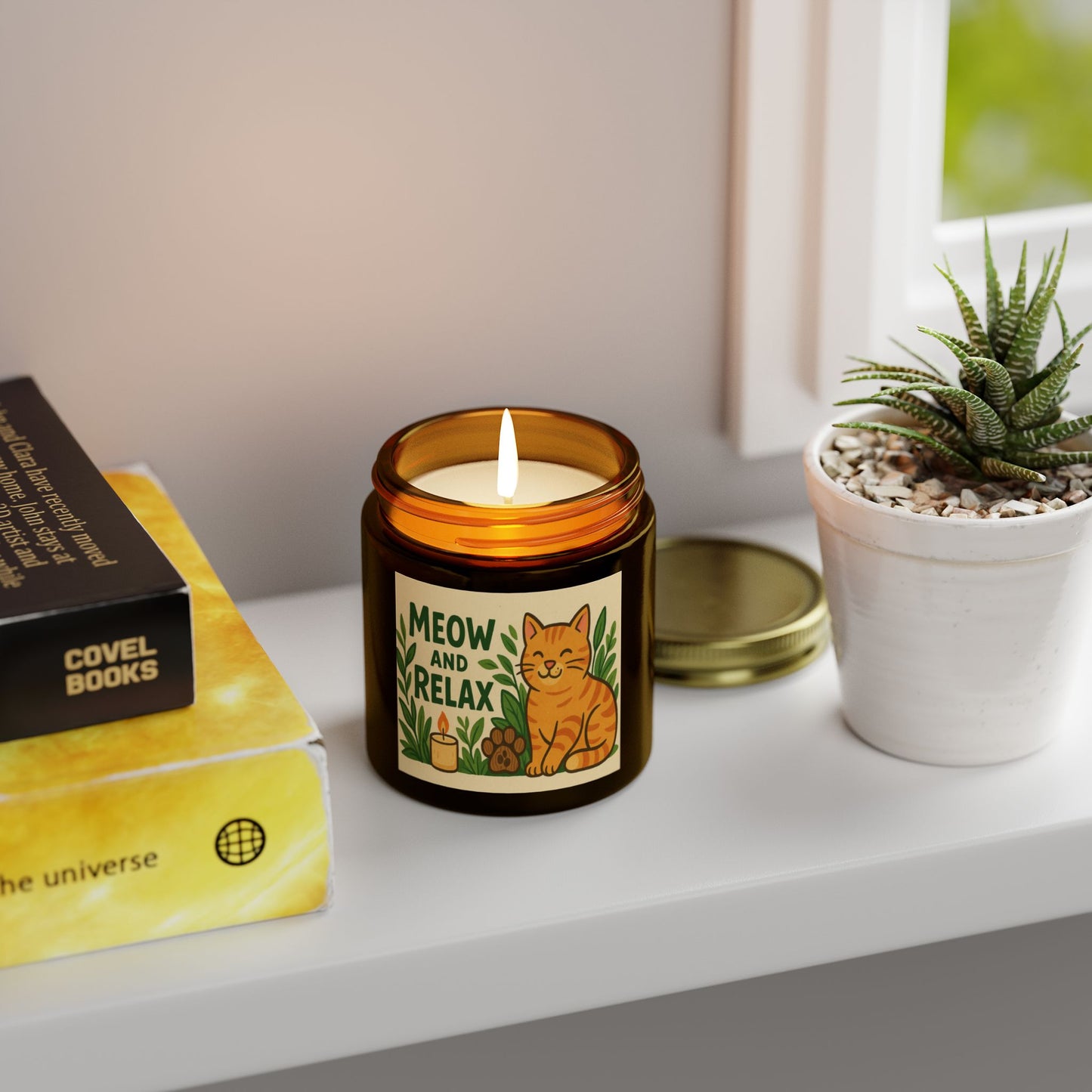 Eco-friendly Coconut Apricot Scented Candle - 'Meow and Relax' - Cat Lover Gift