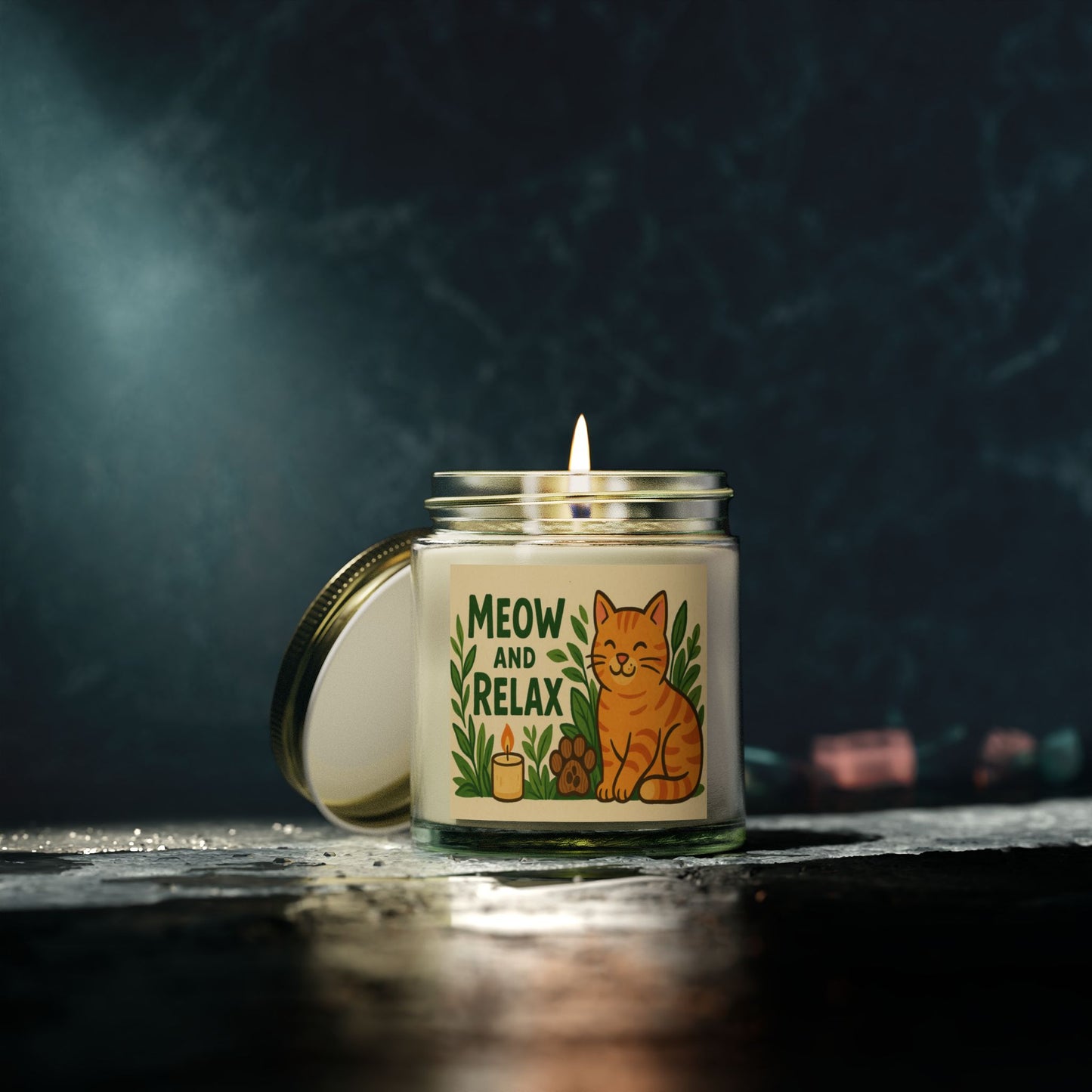 Eco-friendly Coconut Apricot Scented Candle - 'Meow and Relax' - Cat Lover Gift