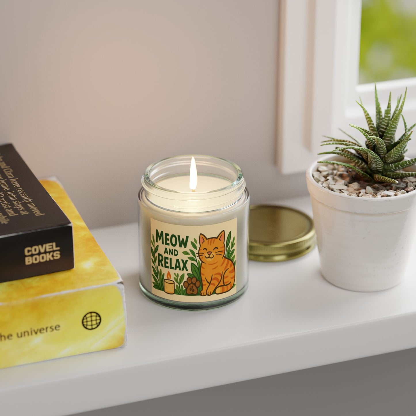Eco-friendly Coconut Apricot Scented Candle - 'Meow and Relax' - Cat Lover Gift