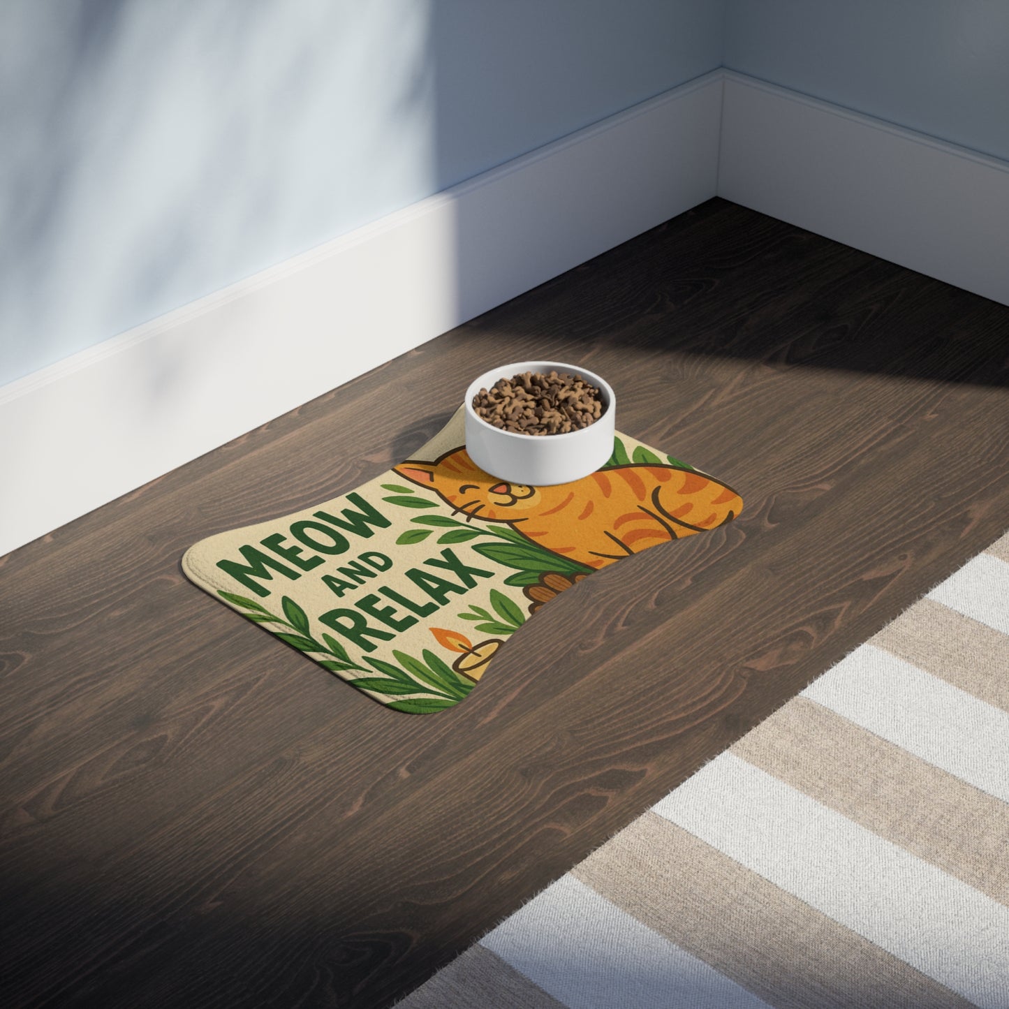 Charming Pet Feeding Mat - 'Meow and Relax' Design for Cats