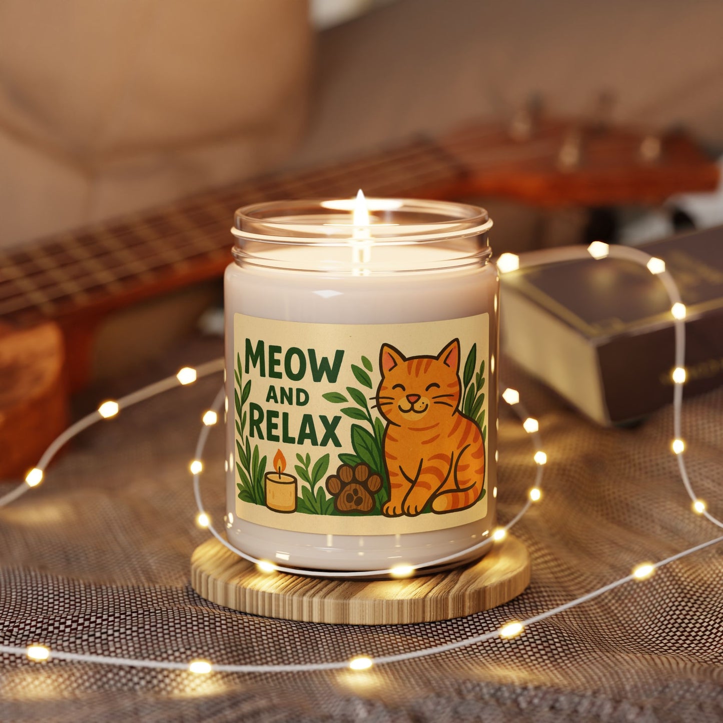 Eco-Friendly Meow Relax Scented Soy Candle, 9oz - Perfect for Cat Lovers