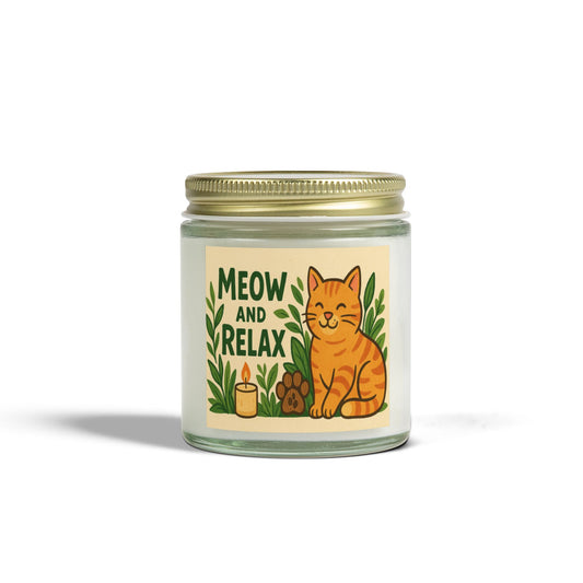 Eco-friendly Coconut Apricot Scented Candle - 'Meow and Relax' - Cat Lover Gift