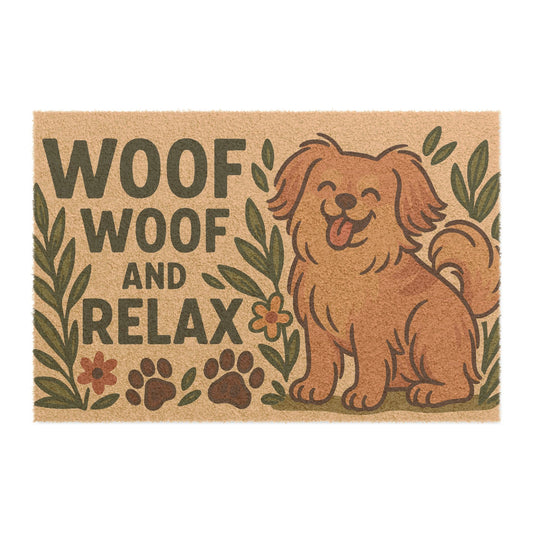 Woof Woof and Relax Doormat -  Eco-friendly coconut coir fiber material
