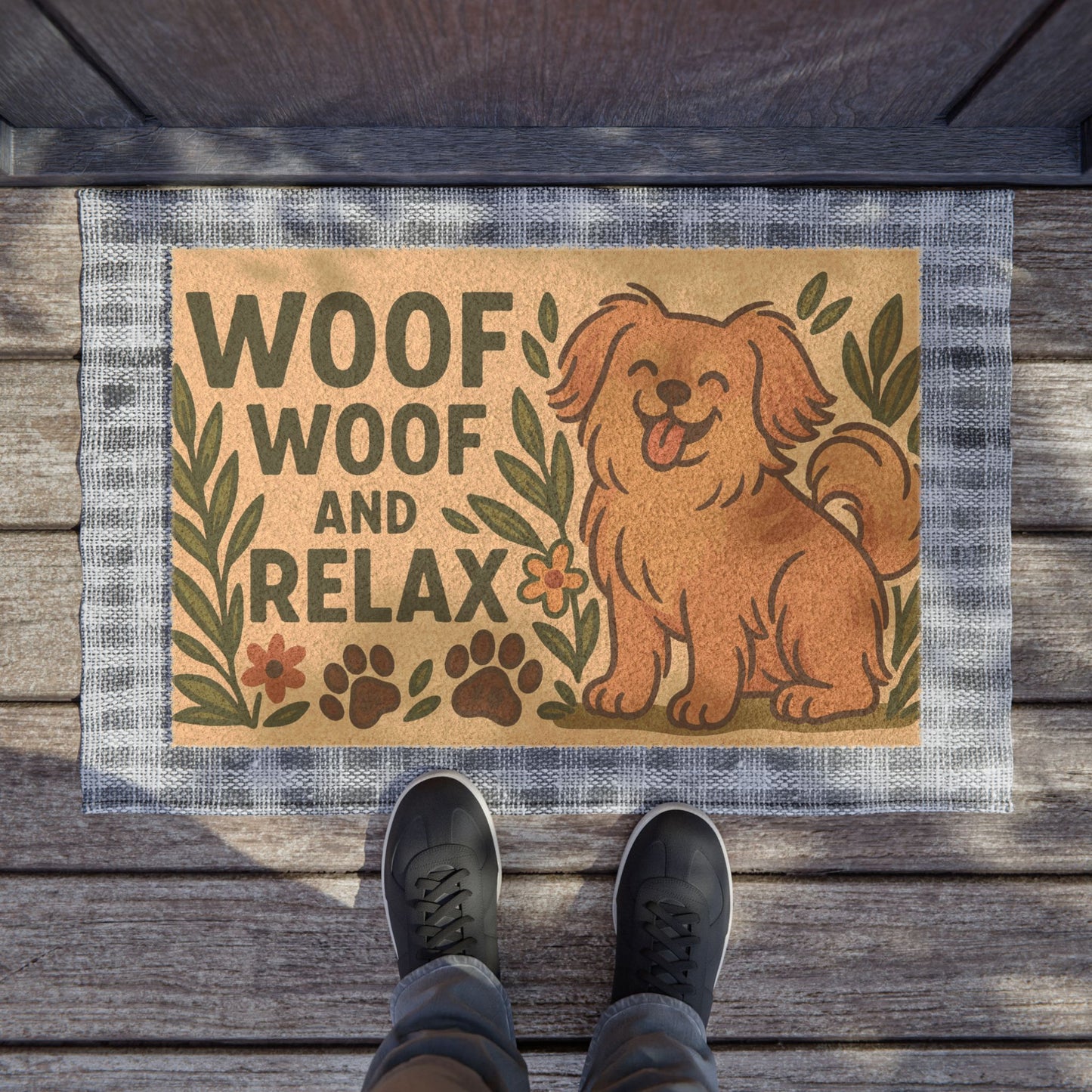 Woof Woof and Relax Doormat -  Eco-friendly coconut coir fiber material
