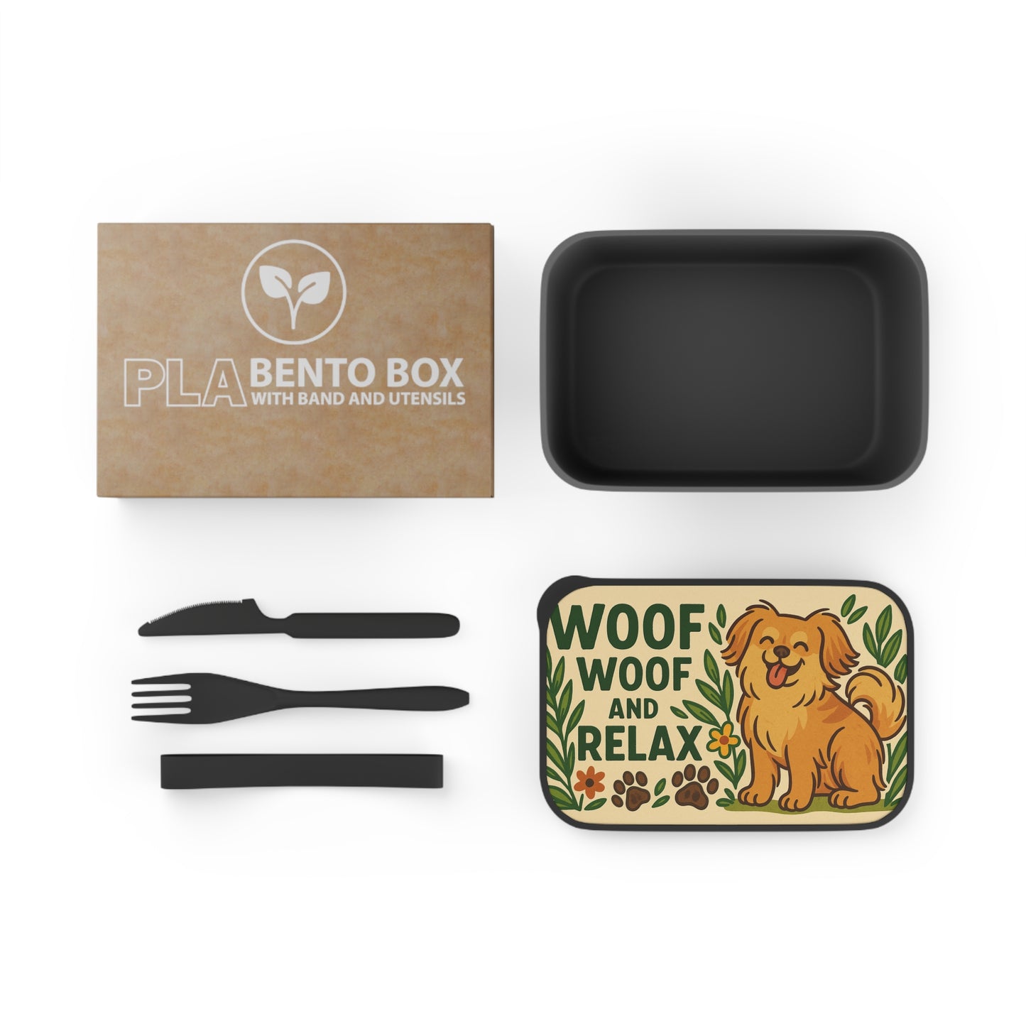 Woof Woof Relax Bento Box with Utensils - Fun Pet-Themed Lunch Container Eco-friendly PLA material