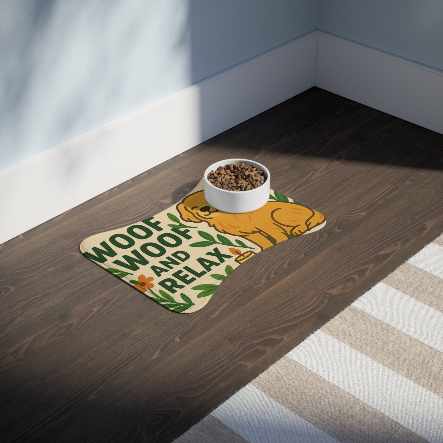 Whimsical Dog Feeding Mat - Woof Woof and Relax