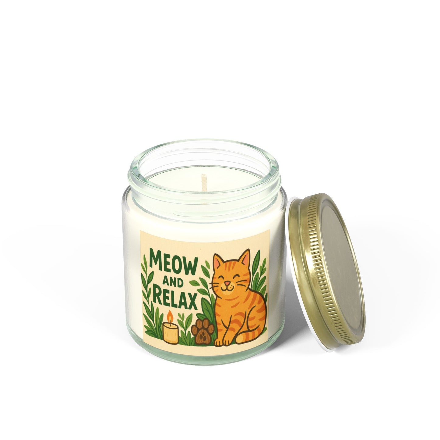 Eco-friendly Coconut Apricot Scented Candle - 'Meow and Relax' - Cat Lover Gift